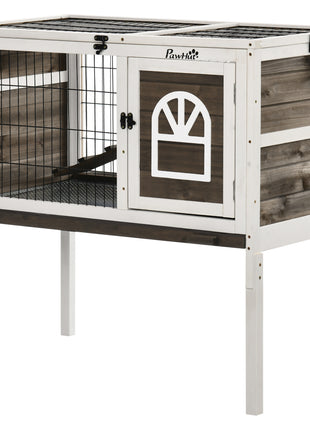 Wood Rabbit Hutch, Elevated Guinea Pig Cage with Run, Coffee