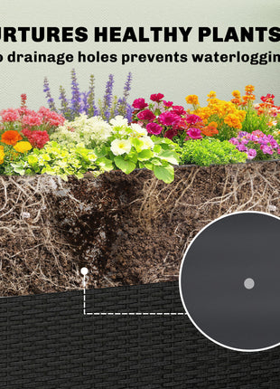 Tall Rectangular Planter with Removable Liner, Holes, PE Wicker Large Planter Box for Indoor Outdoor Plants, Black