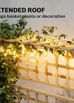 Wooden Raised Garden Bed with Trellis and Roof, Elevated Planter Box with 2 Shelves, Drainage Hole and Liner, Natural