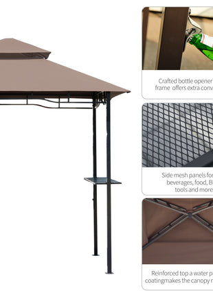 8' x 5' Grill Gazebo with Double Roof, Outdoor BBQ Canopy Gazebo with 2 Side Shelves for Patio Yard Garden Coffee
