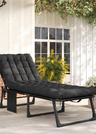 Folding Chaise Lounge Chair Outdoor Tanning Chair with 5-Position Backrest, Cushion, Side Pocket, Black