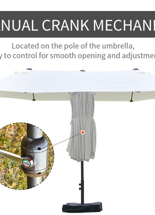 Patio Umbrella 15' Steel Rectangular Outdoor Double Sided Market with base, UV Sun Protection & Easy Crank for Deck Pool Patio, Beige