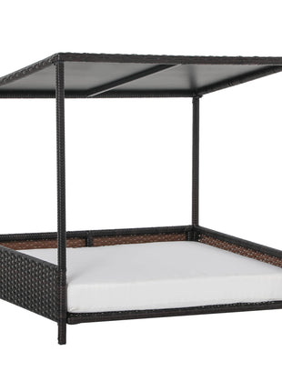 Wicker Dog House Raised Rattan Puppy Bed Cat Shelter for Indoor Outdoor Garden Patio Pet Sofa with Removable Cushion for Medium Sized Pet Brown