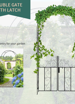 89.25" Metal Garden Arch with Gate, Garden Arbor Trellis for Climbing Plants, Roses, Vines, Wedding Arch, Black