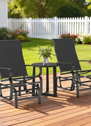 Gliding Lounger Chair Set of 2, Single Rockers with Lightweight Metal & Mesh Construction, Black