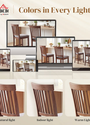 Counter Height Bar Stools with Padded Seat, High Back Kitchen Chairs Set of 2 for Dining Room, Gray and Dark Brown