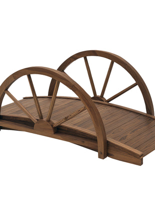 3.3ft Wooden Garden Bridge Arc Footbridge with Half-Wheel Style Railings & Solid Fir Construction, Stained Wood