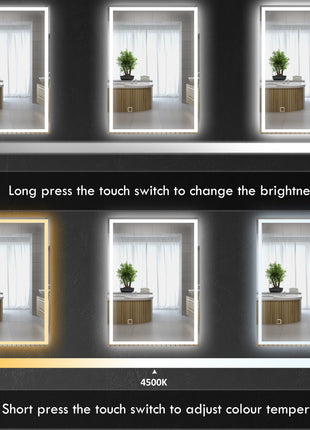 32" x 24" Bathroom Mirror with LED Lights, Dimmable Makeup Mirror, Vanity Mirror with 3 Colors, Smart Touch