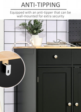 Kitchen Storage Cabinet, Sideboard Floor Cupboard with Solid Wood Top, Adjustable Shelf, and 3 Drawers, Black