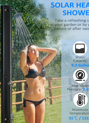 7ft Outdoor Solar Heated Shower with 360 Rotating Shower Head, Foot Shower Faucet, Temperature and Pressure Adjustable, Holds 9.2 Gallons for Backyard Pool