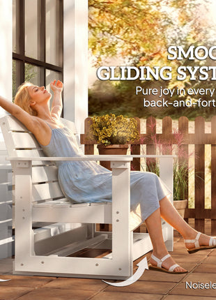 Patio Glider Bench w/ HDPE Slatted Double Rocking Chair, White