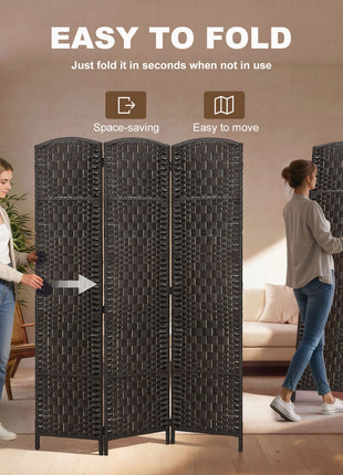 Room Divider, 3 Panel Folding Privacy Screen, 70.9" Tall Portable Weave Partition Wall Divider for Bedroom, Coffee