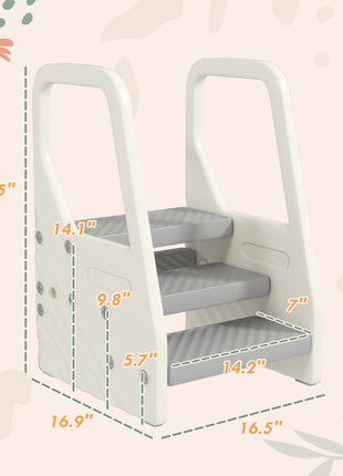 Adjustable 3 Step Toddler Tower with Handles, Non-slip Surface & Foot Pads, Gray