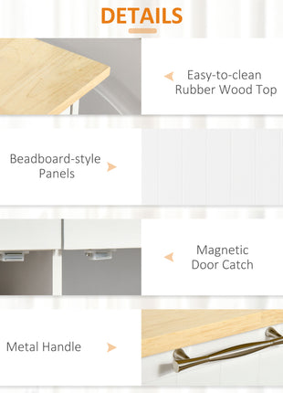 41" Modern Rolling Kitchen Island on Wheels, Utility Cart Storage Trolley with Rubberwood Top & Drawers, White
