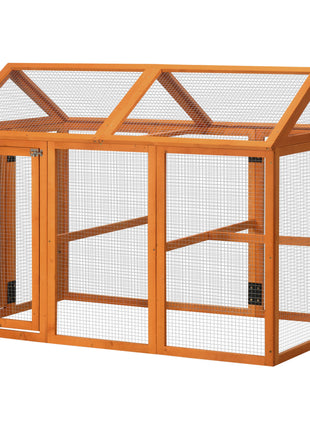Wooden Chicken Run, Combinable Design with Perches, 4.6' x 2.8', Orange
