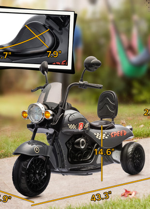 6V 3 Wheel Electric Motorcycle for Kids, Battery Powered Motorbike w/ Headlights, Music, Forward & Reverse, Gray