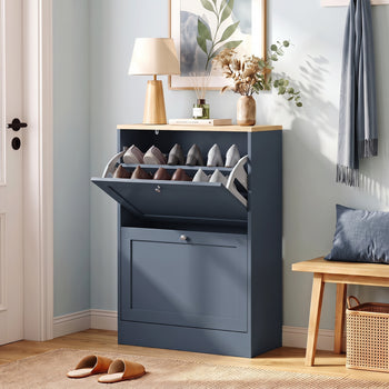 Slim Shoe Storage Cabinet, Modern Shoe Cabinet with 2 Flip Drawers and Adjustable Shelves for 8-12 Pairs, Blue