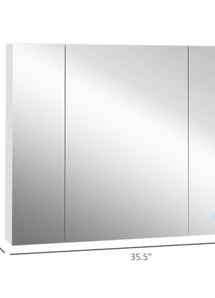 LED Medicine Cabinet, Wall-Mounted Bathroom Vanity Mirror Organizer with Dimmer Touch Switch, USB Charged, White