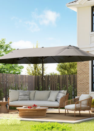 Extra Large 15 ft Patio Umbrella, Double-Sided Wide Outdoor Umbrella with Crank Handle and Air Vents for Backyard, Deck, Pool, Market, Gray