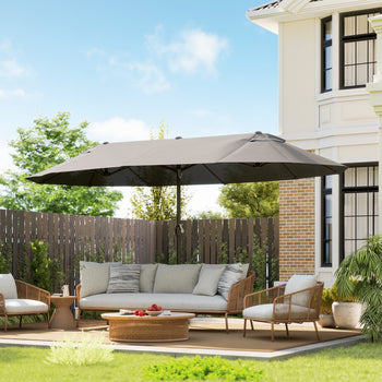 Extra Large 15 ft Patio Umbrella, Double-Sided Wide Outdoor Umbrella with Crank Handle and Air Vents for Backyard, Deck, Pool, Market, Gray