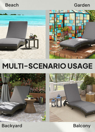 Patio Wicker Chaise Lounge Chair, Outdoor PE Rattan Sun lounger with Adjustable Backrest and 2 Wheels, Gray