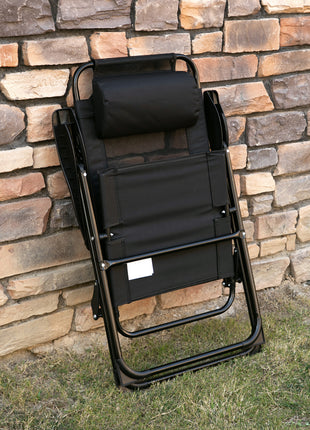 Folding Patio Dining Chairs Set of 2, Outdoor Deck Chair with Adjustable Sling Back, Camping Chair with Removable Headrest for Garden, Backyard, Lawn, Black