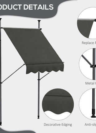 5' x 4' Manual Retractable Awning, Non-Screw Patio Awning, UV Resistant, for Window or Door, Dark Gray