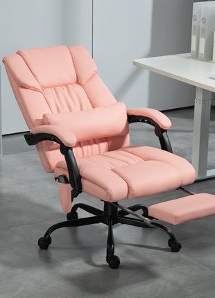 Massage Office Chair with 6 Vibrating Points, High Back Reclining Office Chair with Footrest and Remote, Pink