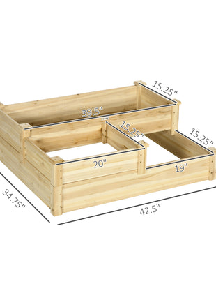 3 Tier Raised Flower Bed Outdoor Planter Box Wooden Garden Bed, Open Bottom for Plants, 42.5"x34.75"x14.25", Natural