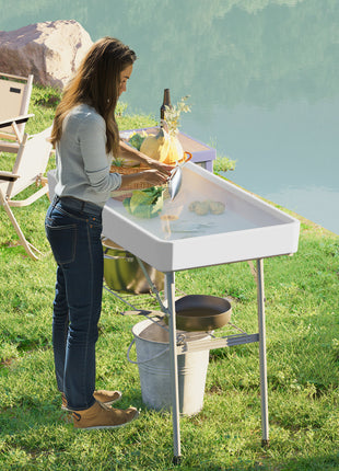 3.4ft Folding Ice Cooler Table with Drain, Fill and Chill Table Outdoor Table Cooler with Storage Shelf, Drink Cooler for Parties Picnic BBQ Camping Wedding, White