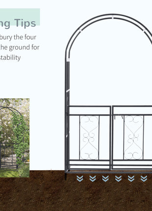 81" Metal Garden Arbor with Double Doors, Locking Gate, Climbing Vine Frame with Heart Motifs, Arch for Wedding, Bridal Party Decoration, Grey