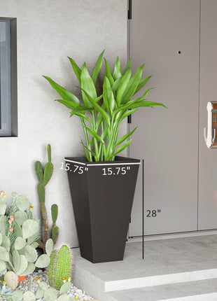 28ft Tall Plastic Planters, Set of 3, Flower Pot, anti-crack, fade-resistant, square shape with a matte surface, Outdoor & Indoor, for lawns, patios, yards, Brown