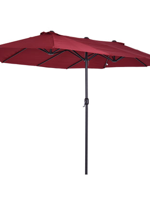 Extra Large 15 ft Patio Umbrella, Double-Sided Wide Outdoor Umbrella with Crank Handle and Air Vents for Backyard, Deck, Pool, Market, Wine Red