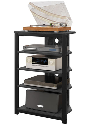 TV Stand, Entertainment Center with Storage Shelves and Steel Frame for Living Room, Black