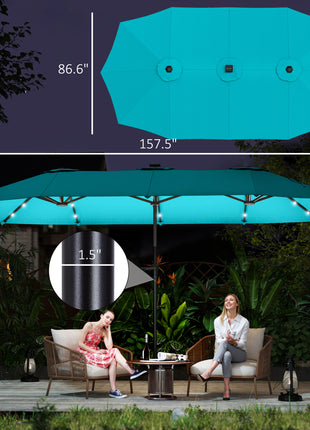 13ft Double-Sided Market Umbrella, Large Patio Umbrella with Solar Lights, Crank Handle for Garden, Pool, Yard, Blue