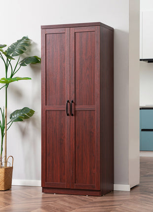 63" 2-Door Kitchen Pantry, Freestanding Storage Cabinet with 5-tier Shelving and 2 Adjustable Shelves for Dining Room, Espresso