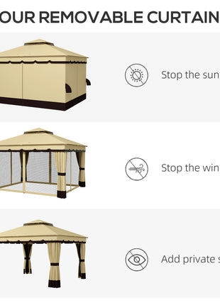 10' x 12' Double Roof Patio Gazebo Canopy, Outdoor Gazebo Shelter with Netting & Curtains, for Garden, Lawn and Deck