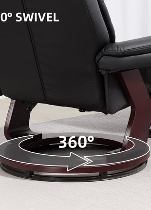 Swivel Recliner with Ottoman, PU Leather Reclining Chair with Footrest, for Living Room, Bedroom, Black