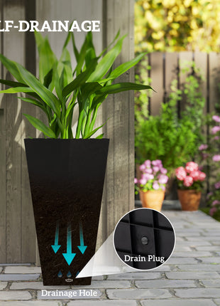 Tall Planters for Outdoor Plants Set of 3, 28 In Taper Planters with Drainage Holes, Indoor Grande Plant Pots, Front Porch Decor, Black