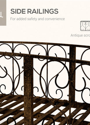 7' Metal Arch Garden Bridge Arc Footbridge with Side Railings Decorative Scrollwork, Bronze