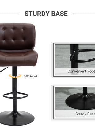 Bar Height Bar Stools Set of 2 with Adjustable Seat, Adjustable Swivel Barstools with Thick Padded Cushion and Metal Footrest for Home Bar, Brown