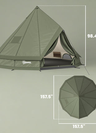 Teepee Tent Waterproof Camping Tent with Stove Jack for 4-6 People for Outdoor Camping Hiking Army Green
