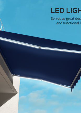 13' x 10' Electric Awning, Retractable Awning with LED Lights and Remote Controller for Door and Window, Blue