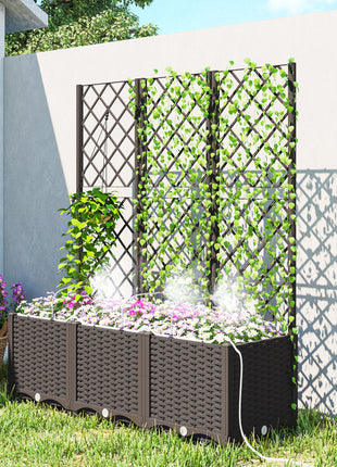 3PCS Plastic Planter Box with Trellis, Self-Watering Raised Garden Bed with Trellis and Automatic Watering Timer Kit