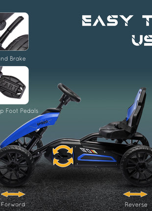 Kids Pedal Go Kart w/ Swing Axle, Shock-Absorbing Wheels, Blue