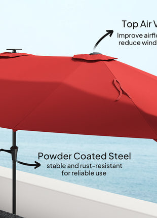 13ft Double-Sided Market Umbrella, Large Patio Umbrella with Solar Lights, Crank Handle for Garden, Pool, Yard, Wine Red