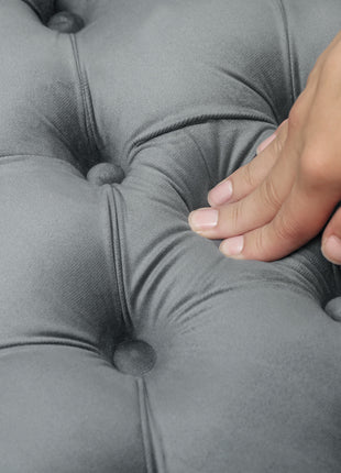 Round Ottoman Coffee Table with Velvet-feel Upholstery, Button Tufted Design and Padded Seat, Dark Gray