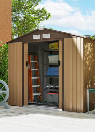7' x 4' Outdoor Storage Shed, Garden Tool House w/ Foundation Kit Vents & Sliding Doors for Backyard Patio, Brown