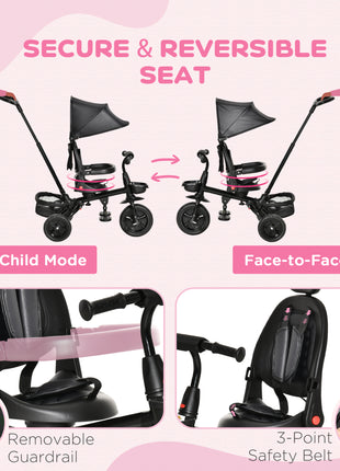 Kids Tricycle, 4 in 1 Foldable Trike with Reversible Seat, Adjustable Parent Handle, Safety Harness, Wheel Brakes, Removable Canopy, Storage, Tricycle for Toddlers 1-5 Years, Black