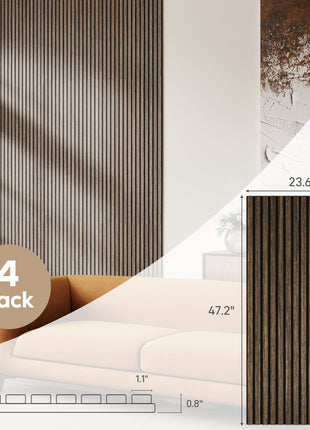 47" x 24" Wood Panels for Wall, 4 Pack Acoustic Panels, Sound Absorbing Slat Wall for Wall Decor, Home, Walnut